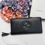 GUCCI SOHO 全牛皮流蘇拉鍊長夾(黑色) 598187 A7M0G 1000