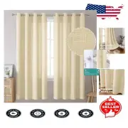 Elegant 72 Inch Faux Linen Curtains - Light Filtering Beige Drapes (2 Panels)