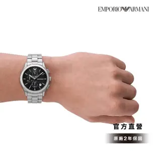 【EMPORIO ARMANI 官方直營】Paolo 經典義式三眼手錶 銀色不鏽鋼錶帶 42MM AR11602