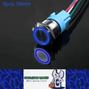 5 x Blue LED 19mm Metal Push Button Switch 12V-24V Pre-Wired Self-Rest Switch