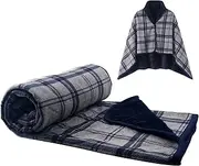SIVENKE Women's Poncho Fleece Portable Blanket, Checked Lap Blanket, Comfortable Poncho, Plush Blankets, Throw Scarf, Wrap Cover, Cape with Buttons for Bed, Sofa, Office, 140 x 160 cm, Navy grey, 100