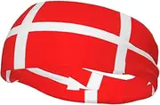 [CADREWY] Denmark Danish Flag Print Stylish Sports Sweatband Stretchy Breathable and Moisture Wicking Headband for Gym