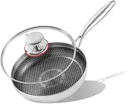 [Yikinip] 8-inch stainless steel frying pan with lid, hybrid non-stick skillet for induction, oven, broiler & dishwasher, non-toxic chef's pan, pfoa-free cookware