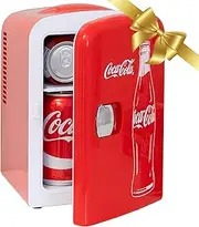 Coca Cola Mini Fridge (Classic) 4 Liter/6 Can Portable Fridge/Mini Cooler for Food, Beverages, Skincare -Use at Home, Office, Dorm, Car, Boat-AC & DC Plugs Included, Red