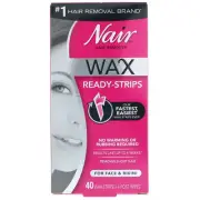 Nair, Wax Ready Strips, Face & Bikini, Orchid & Cherry Blossom Extracts, 40 Wax