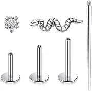 [Ruifan] Titanium Flat Back Lip Rings Internally Threaded Earrings Studs Nose Rings 16G Animals CZ Tragus Cartilage Lobe Rook Helix Conch Labret Medusa Piercing Jewelry for Women Men