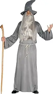 Fiestas Guirca Mens Adult Wizard Fancy Dress Costume Sorcerer Grey Tunic with Hat Witcher Outfit Male Halloween Dress Up Man