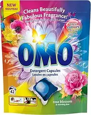 [OMO] Rose Blossom Laundry Capsules - 42 Capsule 20 g Each - Powerful Stain Removal with Long-Lasting Fragrance, Up to 14 Days of Wash-to-Wash Freshness, Dissolves Fast