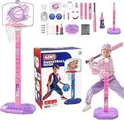 Kids Basketball Hoop, 4 in 1 Kids Baseball Tee Stand Adjustable Height, Indoor Sport Toys Ball Game for 1-8 Years, Children, Girls