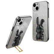 For iPhone 13 mini Kickstand Case Cute Rabbit Protective Phone Shell - Black