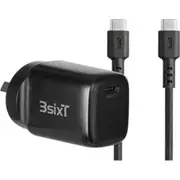 3SIXT 3S-2318 Wall Charger ANZ 20W USB-C PD + USB-C to USB-C - Black [3S-2318]