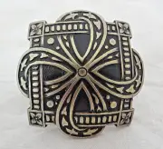 Jeremiah Watt Scarf Ring Slide White Bronze Concho 4 Corner 1 7/8" Wild Rag New