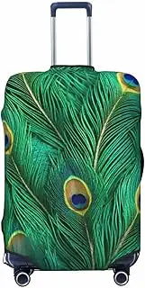 [CADREWY] Green Peacock Feather Print Travel Suitcase Cover Luggage Protector with Elastic Anti Scratch for Carry On, Black, Small