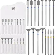 KADS 16Pcs Nail Drill Bits Set for Acrylic Gel Nails Polishing with PU Leather Storage Pouch Fits Electric Nail File, Efile & Drill Machine for Nail Art, Removal & Shaping (White)