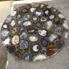 Brown Agate Geode Coffee Table Top, Round Agate Stone Center Table Top Decor