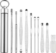 Lyvixora 10 Piece Ear Pick Earwax Removal Tool Set, Ear Spoon - Portable Stainless Steel Ear Cleaner Kit for Effective Ear Wax Removal Suitable for Children and Adults (Silver)