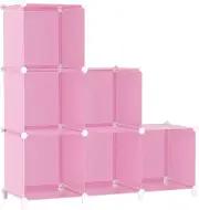 Portable Cube Storage Organizer for Kids - Stackable 6-Cube Shelves Pink