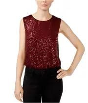 Rachel Roy Womens Sequined Bodysuit Jumpsuit, Red, Medium