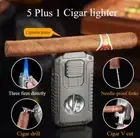 Multifunction Powerful Cigar Lighter with 3 Jet Turbo Fire V Cutter punch