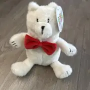 Giggles Scape Polar Bear With Red Bowtie Super Soft Plush Toy Stitched Eyes 8”