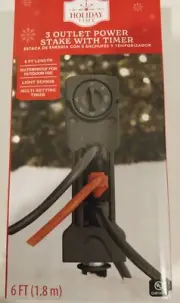 Holiday Time 3 Outlet Power Stake w/Timer 6' Waterproof/Light Sensor/Multi-Set