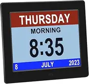 Digital Calendar Alarm Day Clock - 8" LED Dementia Clock Large Screen Display, 12/24Hr Remote Control for Extra Large Aged Seniors, Home Décor Desk, Wall Mounted Black/White (Black)