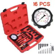 16 Pcs Cylinder Compression Tester Gas Engine Gauge Kit Tool Auto Car Motorcycle