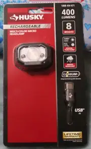 Husky Rechargeable 400 Lumen Multi-Color Micro Headlamp w USB Cable - NEW
