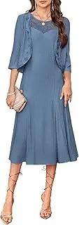 [GRACE KARIN] 2025 Mother of The Bride Dress with Jacket Women Stretchy Lace 2 Piece Wedding Guest Dresses