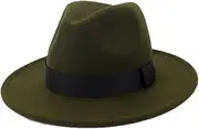 [Generic] Classic Felt Fedora Hats Unisex Mens Womens Wide Brim Top Hat Church Hat Bowler Jazz Hats with Belt