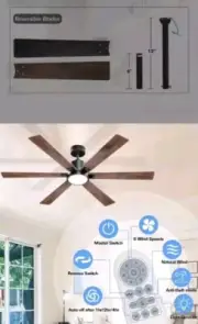 Hykolity 60" Farmhouse DC Motor Ceiling Fan W/Remote Glass Shade LED Light