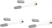 PAMINGONO 3Pcs Stainless Steel Ice Cube Tongs Reusable Food Serving Tongs with Toothed Grip for Easy Handling of Ice Cubes Crescent Bacon and More for Bbqs and Buffets