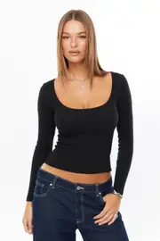 [Supré] Supré - Riri Scoop Neck Long Sleeve Top - Black 2XS BLACK
