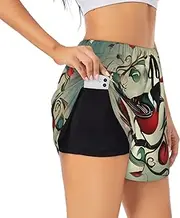 [GaxfjRu] Teal Birds Musical Note Print Women's Running Shorts High Waisted Running Shorts Pocket Sporty Gym Elastic Short