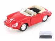 DIECAST CAR & DISPLAY CASE PORSCHE 356B CONVERTIBLE RED WELLY 29390WR 1/24