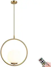 KEFA Modern Not Hardwired Battery Operated Glass Globe Pendant Light Fixtures，Industrial Style Kitchen Island Lighting with White Shade, Wireless Hanging Pendant Light for Living Room Restaurant Bar(G