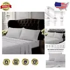 Premium Crisp Egyptian Cotton Percale Twin Sheet Set with Deep Pockets, Silver