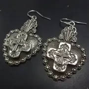 Gregory Segura SANTA FE ARTISAN Sterling Silver HEART EARRINGS Galisteo Cross