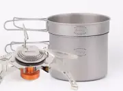 TITANIUM HIKING CAMPING COOKWARE POT PAN & BURNER