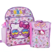 Hello Kitty 5pc 16 inches Backpack- Water bottle, Keychain, Lunch Bag & More