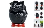 2.3 Inch Crystal Easter Dragon Egg Statues, Black Obsidian Hatching Eggs with