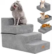 Dog Stairs for Bed and Sofa 4 Steps High Density Non-Slip Foam Pet Steps Portable Pet Ramp Ladder for Small Dogs Cats with Removable and Washable Plush Cover for Older Dogs/Cats with Joint Pain