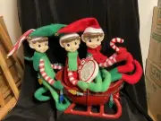 NEW CHRISTMAS PIXIE ELF DECORATIVE WIREFRAME DOLL "THREE AMIGOS SLEIGH SET"