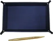 Japanese Grain Cowhide Leather Pen Tray Blue Elegant Gold Rotating Ballpoint Pen Set TRAL-DS2