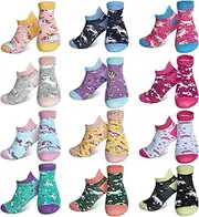[Vabean] 12 Pairs Unicorn Socks for Kids Girls Novelty Cartoon Unicorn Ankle Socks No Show Cute Animal Cotton Socks, Size 5-8, /, One Size