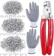 Glarks 902Pcs Hog Ring Pliers with Hog Rings Kit, 900Pcs 1/2'' 3/4'' 3/8'' Steel Hog Rings with Hog Ring Pliers and Anti-Cutting Gloves for Upholstery, Fencing, DIY Craft, Furniture and more