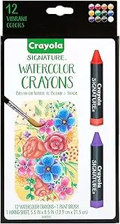 CRAYOLA Signature 12ct Premium Watercolor Crayons, 100% Water Soluble Allowing for Blending and Shading techniques, Smooth, Vibrant Colors, Works on Light or Dark Paper, Multicolor (533500)