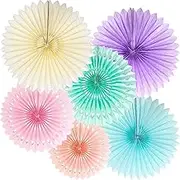 ANSOMO Pastel Rainbow Paper Fans Party Decorations Colorful Ice Cream Easter Macaron Wall Hanging Light Pink Blue Purple Mint Peach Ivory Décor Birthday Wedding Bridal Baby Shower Classroom Supplies