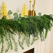 Cindeer Christmas Norfolk Pine Garland Realistic Artificial Faux Greenery Cedar Garland for Mantle Holiday Indoor Outdoor Fireplace Winter Decorations(2 Pcs,6 Feet)