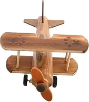 BESPORTBLE Wooden Airplane Ornaments Plane Vintage Airplane Decor Vintage Biplane Decor Retro Aircraft Ornament Wood Biplane Aeroplane Propeller Decorative Sculpture Light Brown Wooden